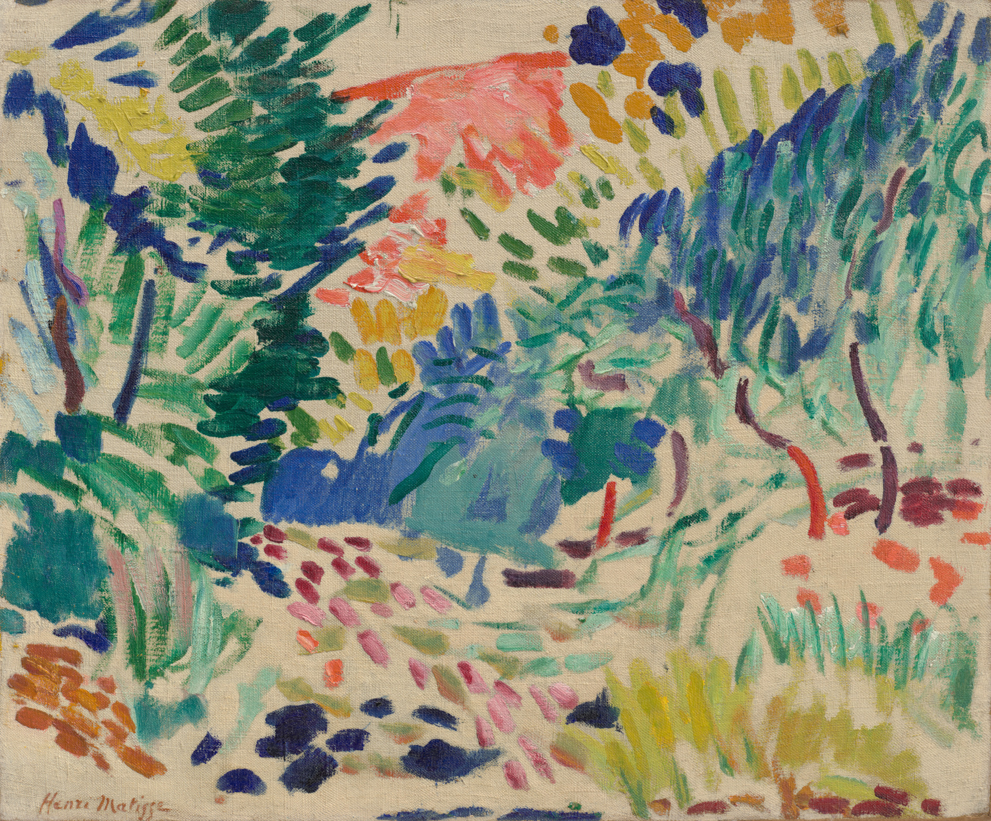 Paysage de Collioure peint par Henri Matisse en 1905 : maisons rouges, mer bleue et couleurs vives