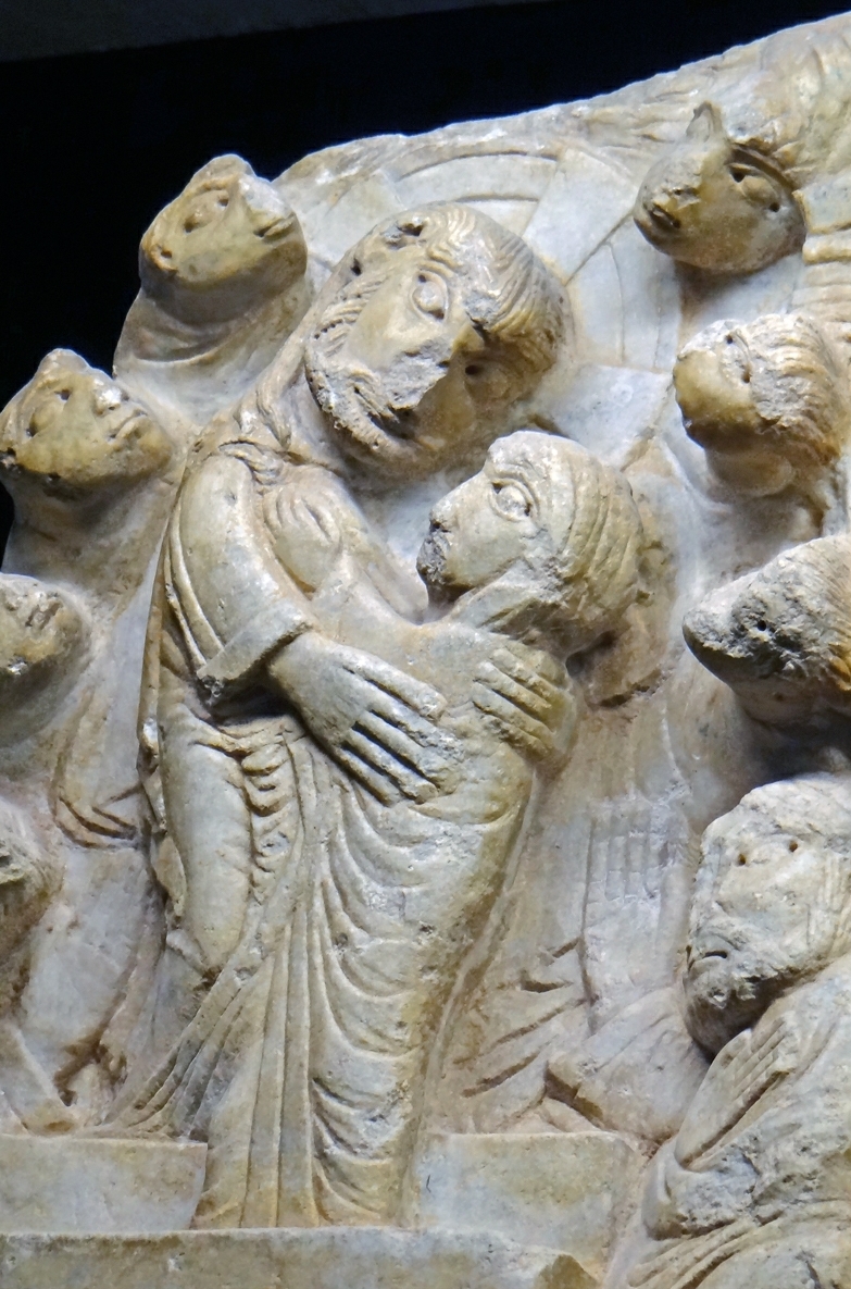 Détail de la Résurrection de Marie et des apôtres, à gauche du tympan du Maître de Cabestany