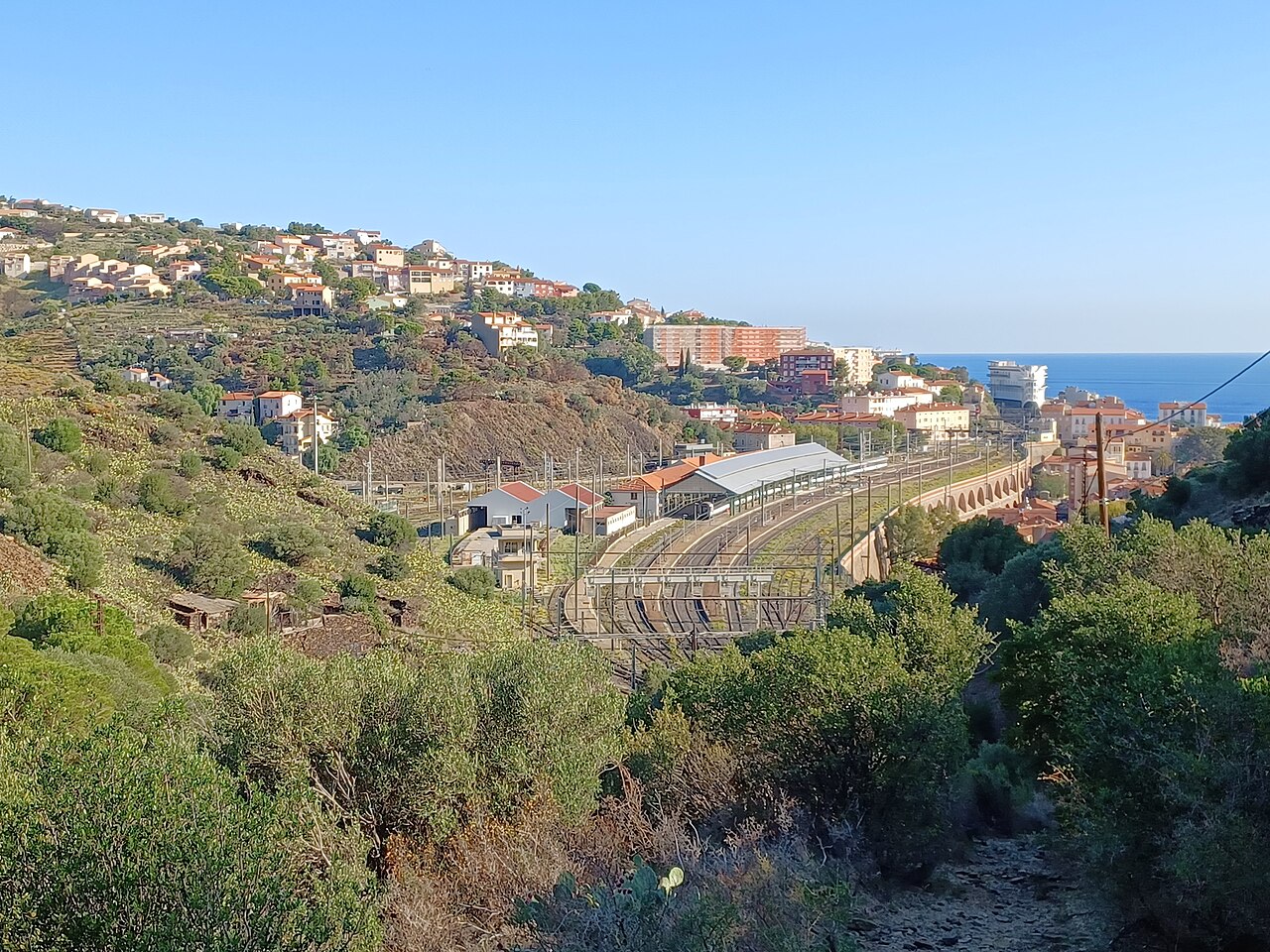 Le vaste faisceau ferroviaire de Cerbère dans la topographie du littoral.
